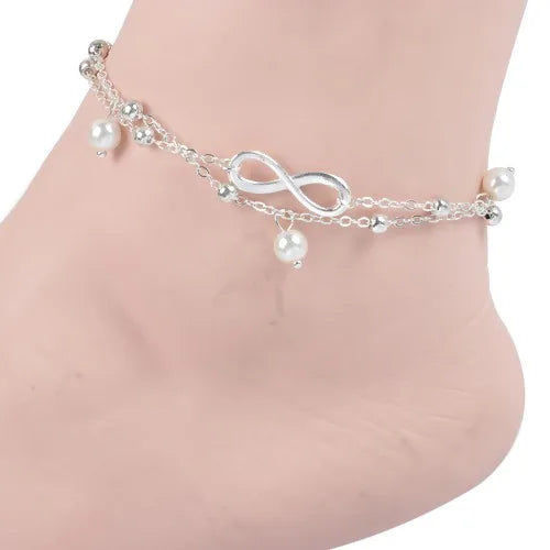 2021 Boho Female Double Layered Anklets Barefoot Sandals Imitation Pearl Foot Jewelry Anklets For Women On Foot Ankle Bracelets - Glo Shop