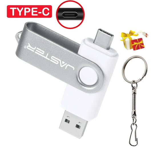 TYPE-C USB Flash Drive 128GB Real Capacity Pen Drive 64GB Free Key Chain Memory Stick Creative Business Gift Red U Disk Blue 32G - Glo Shop