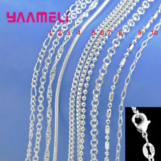 100% Authentic Genuine 925 Sterling Silver Link Chain Necklace with Lobster Clasps fit Men Women Pendant 10 Designs 16-30 Inches - Glo Shop