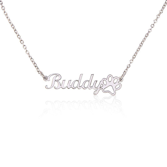 Custom Women's Name + Paw Print Necklace #5 (No MC) - Glo Shop