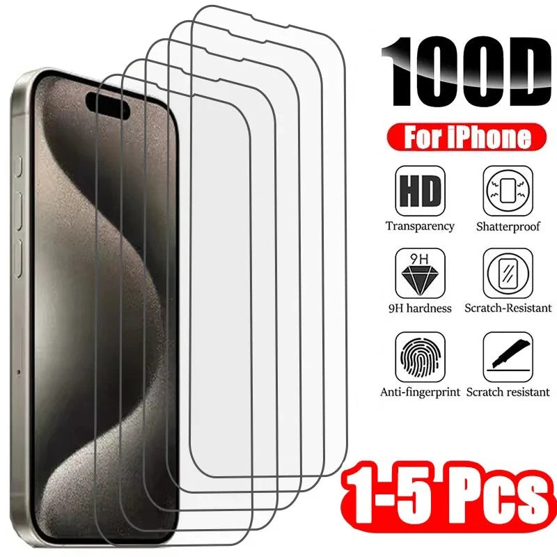 1-5Pcs Tempered Glass for IPhone 15 14 13 12 11 Pro Max Screen Protector for IPhone 7 8 14 Plus SE X XS XR Protective Glass Film - Glo Shop